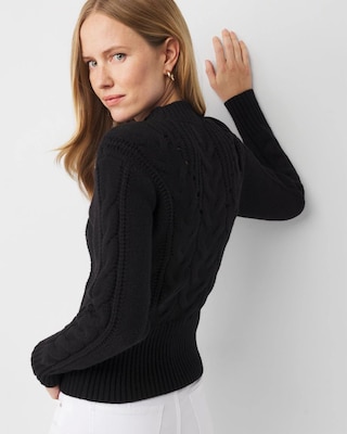 Cabled Mock Neck Pullover Sweater | White House Black Market
